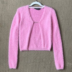 NWOT Pink Open-Front Chain Sweater